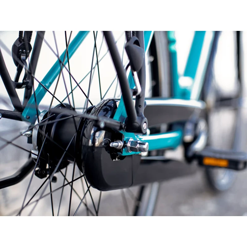 Rower miejski Trek District 1 Equipped o niskim przekroku Turkusowy - widok piasty
