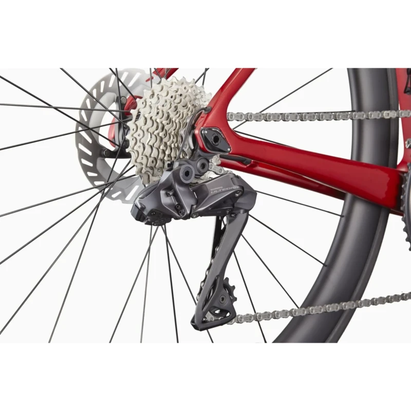 Rower szosowy Cannondale SuperSix Evo Carbon 2 Czerwony - widok piasty i łańcucha