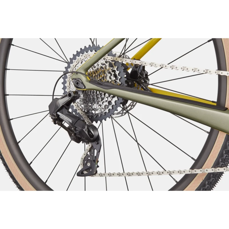Rower elektryczny Cannondale Synapse Neo Allroad 2 Oliwkowy - widok piasty i łańcucha