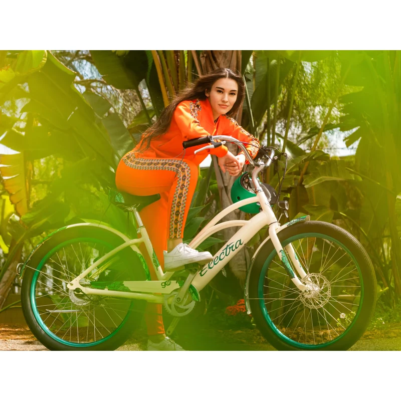 Rower elektryczny Electra Bali Cruiser Go! Beżowy - widok z akcesoriami