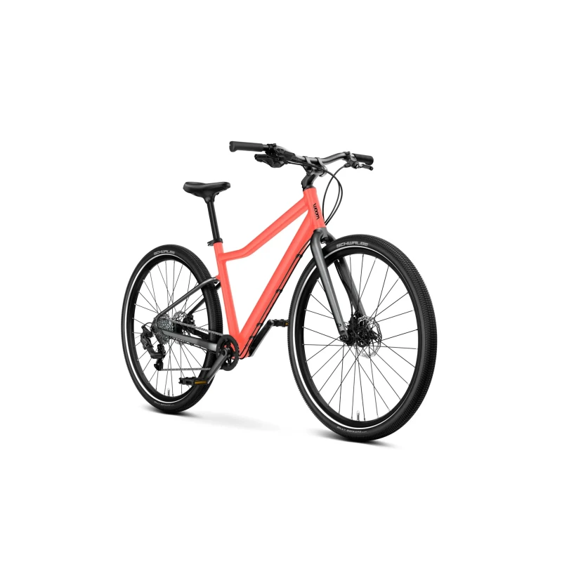 Rower młodzieżowy Woom Explore 6 Koralowy - widok z przodu